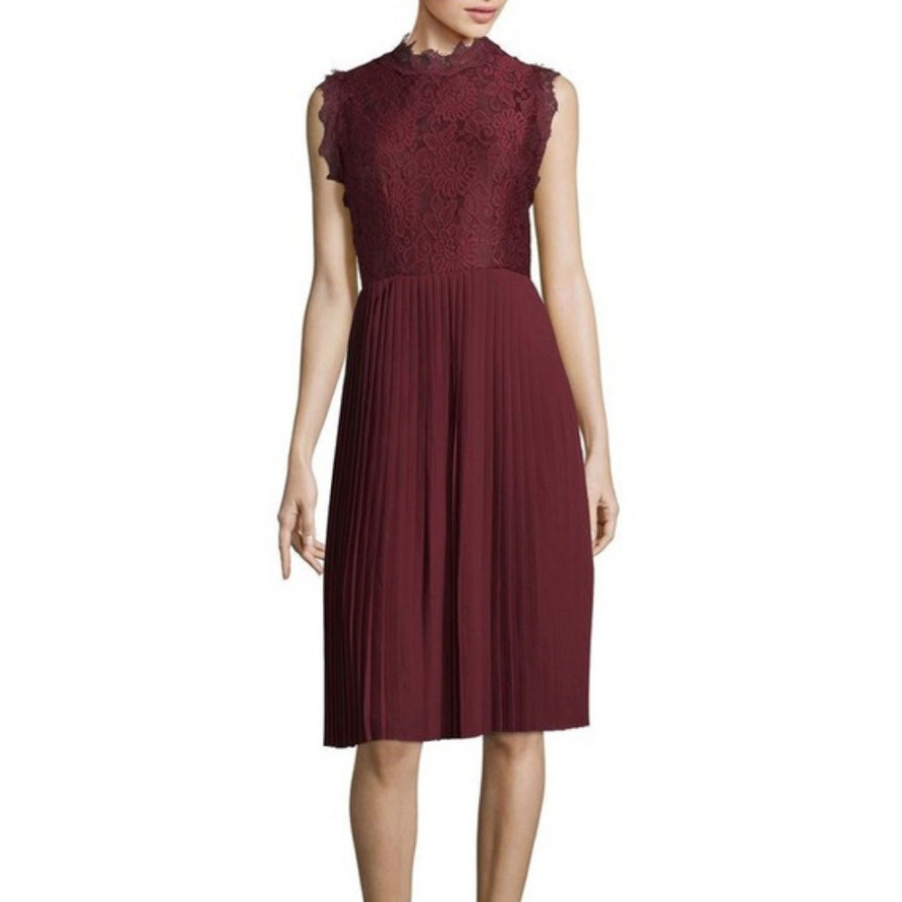 Libby Edelman Sleeveless Pleated Lace Dress